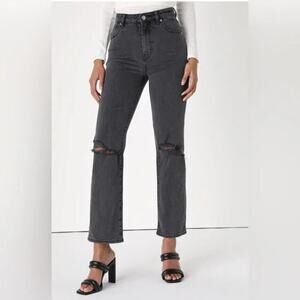 ROLLA'S Original High Rise Straight Jeans Size 27 Black Knee Rips High Rise